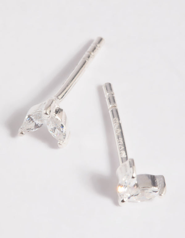Sterling Silver Cubic Zirconia Dolphin Tail Stud Earrings