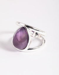 Silver Purple Pear Stone Band Ring - link has visual effect only