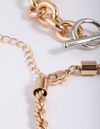 Mixed Metal Fob Chain Bracelet Pack - link has visual effect only