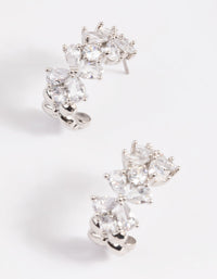 Rhodium Diamond Simulant Floral Hoop Earrings - link has visual effect only