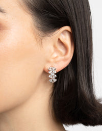 Rhodium Diamond Simulant Floral Hoop Earrings - link has visual effect only