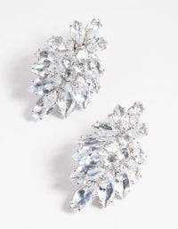 Rhodium Diamond Simulant Marquise Statement Earrings - link has visual effect only