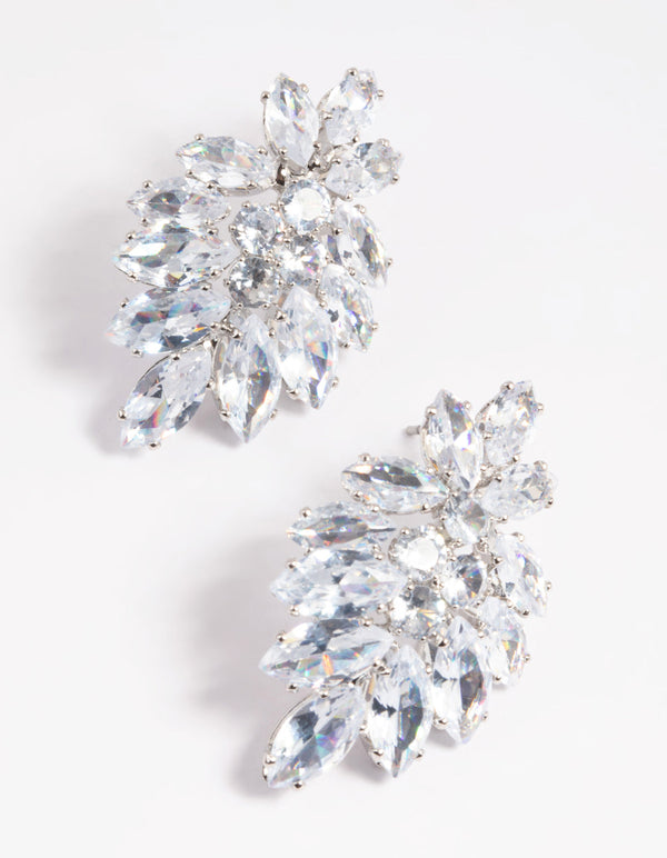 Rhodium Diamond Simulant Marquise Statement Earrings