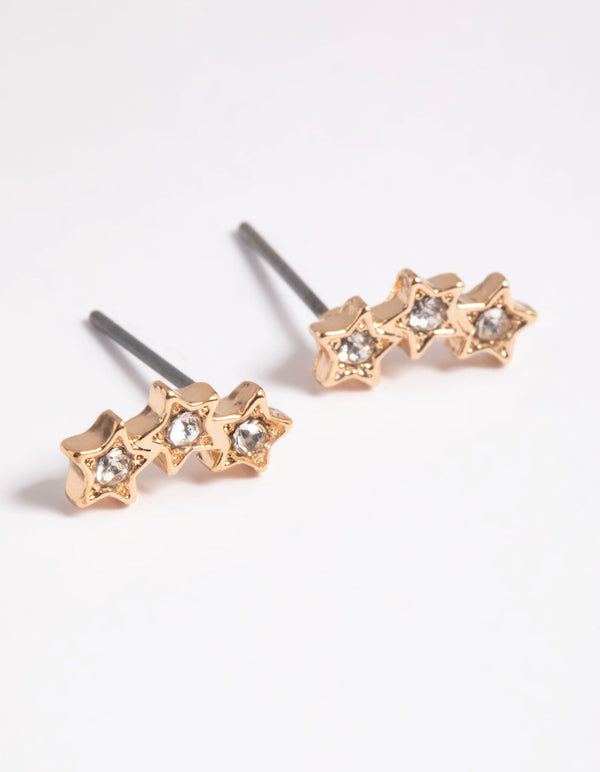 Gold Diamante Star Crawler Stud Earrings