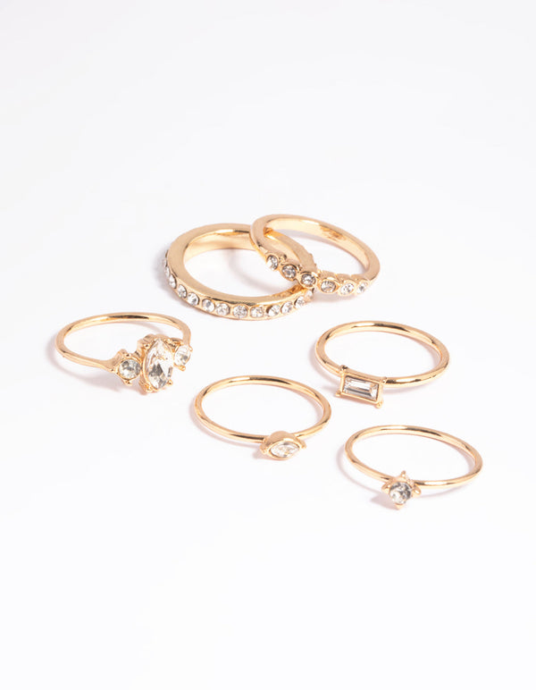 Gold Diamante Ring Stack Pack