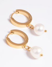 Gold Plated Surgical Steel Pearl Huggie Hoop Earrings - link has visual effect only