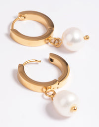 Gold Plated Surgical Steel Pearl Huggie Hoop Earrings - link has visual effect only