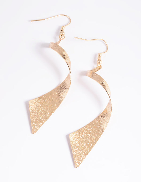 Gold Ribbon Drop Earrings