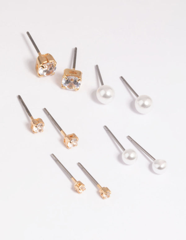 Gold Diamante Stud Earring 5-Pack