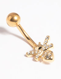 Gold Plated Titanium Threadless Cubic Zirconia Bee Belly Bar - link has visual effect only