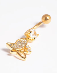 Gold Plated Titanium Threadless Pave Butterfly Belly Bar - link has visual effect only
