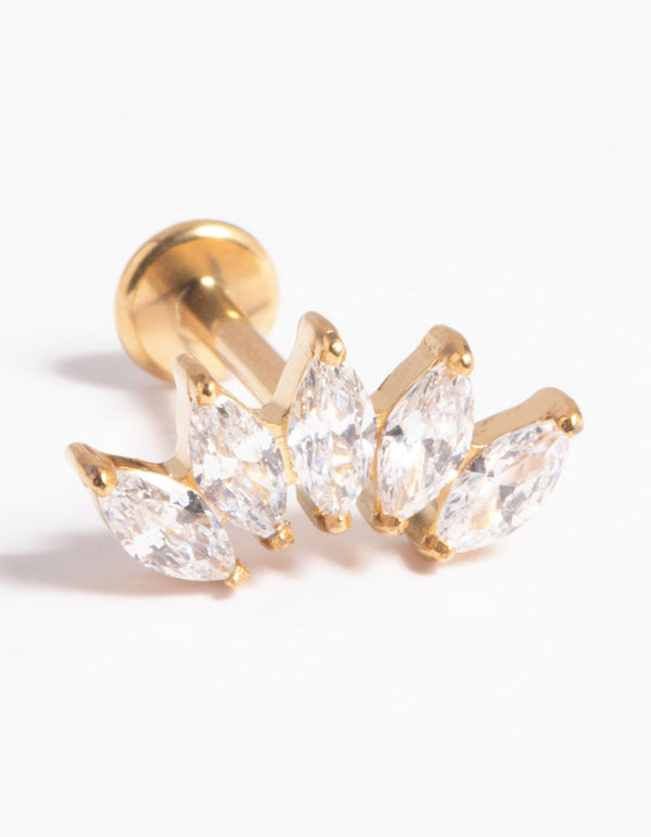 Gold Plated Titanium Threadless Crystal Marquise Flat Back