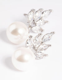 Silver Cubic Zirconia Pearl Leaf Drop Earrings - link has visual effect only
