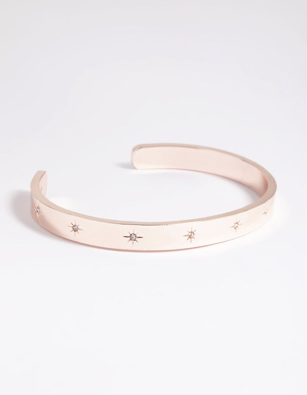 Rose Gold Diamante Star Cuff Bracelet