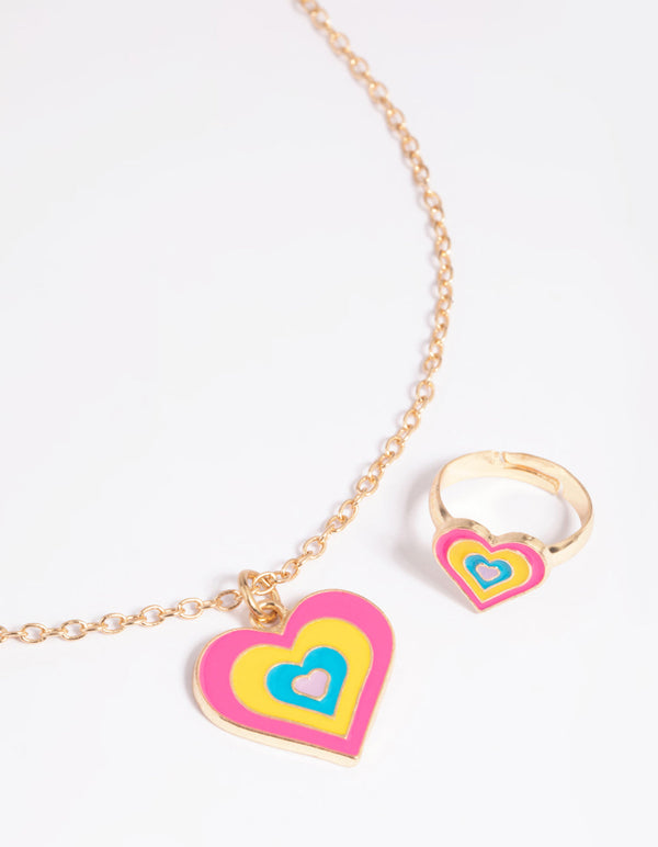 Kids Bright Heart Necklace & Ring Set