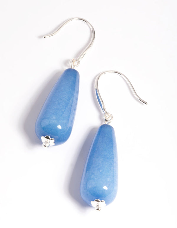 Silver Plated Semi Precious Stone Blue Drop Earrings
