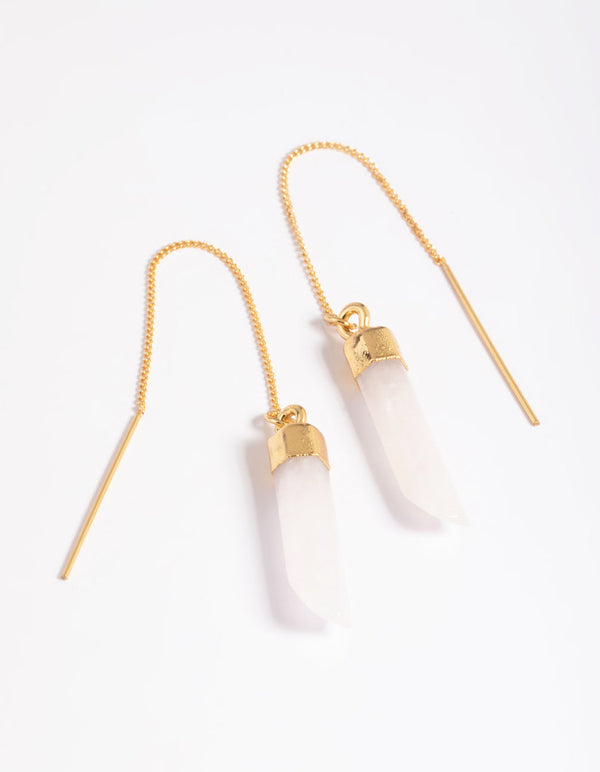 Gold Plated Rose Quartz Thread Through Earrings