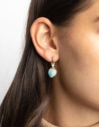 Gold Plated Cubic Zirconia & Amazonite Huggie Hoop Earrings - link has visual effect only