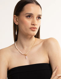 Gold Plated Rose Quartz & Freshwater Pearl Necklace - link has visual effect only