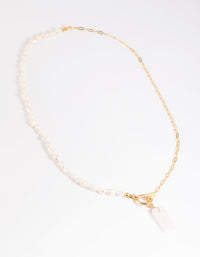 Gold Plated Rose Quartz & Freshwater Pearl Necklace - link has visual effect only
