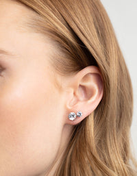 Silver Diamond Simulant Classic Stud Earring Set - link has visual effect only