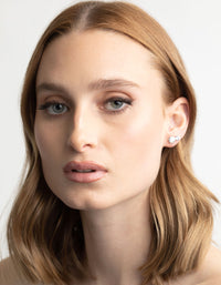 Silver Diamond Simulant Classic Stud Earring Set - link has visual effect only