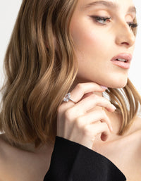 Rhodium Diamond Simulant Teardrop Ring - link has visual effect only