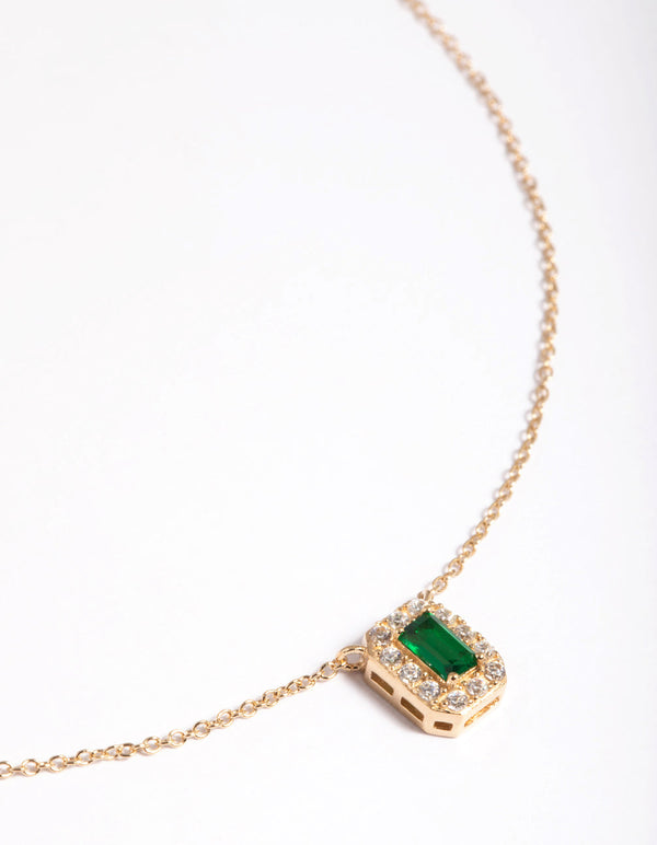 Gold Plated Sterling Silver Green Baguette Necklace