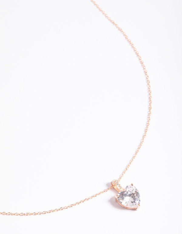 Rose Gold Plated Sterling Silver Cubic Zirconia Heart Necklace