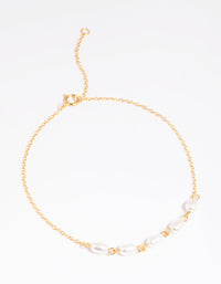 Gold Plated Sterling Silver Freshwater Pearl Chain Bracelet - link has visual effect only