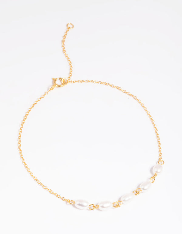Gold Plated Sterling Silver Freshwater Pearl Chain Bracelet