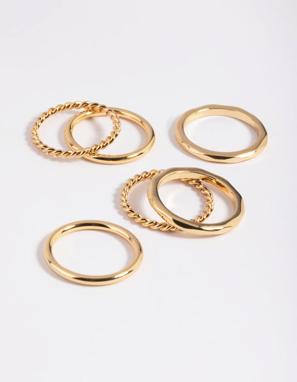 Gold Plated Band Ring Stack 6-Pack