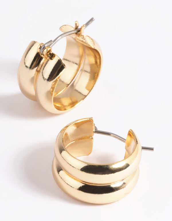 Gold Plated Brass Chubby Line Hoop Earrings