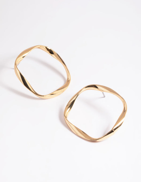 Gold Plated Twisted Square Hoop Earrings