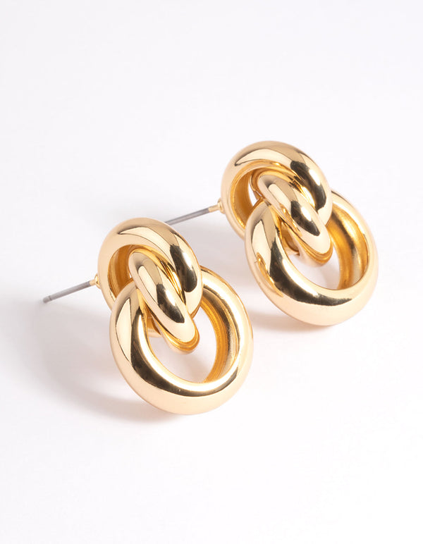Gold Plated Door Knocker Stud Earrings