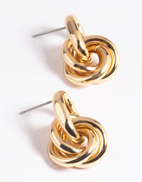 Gold Plated Linked Door Knocker Stud Earrings - link has visual effect only