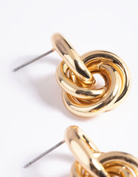 Gold Plated Linked Door Knocker Stud Earrings - link has visual effect only