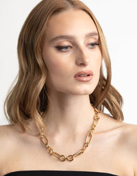 Gold Plated Rectangle Link Necklace - link has visual effect only