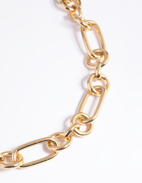 Gold Plated Rectangle Link Necklace