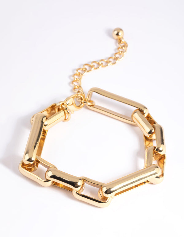 Gold Plated Rectangle Link Bracelet