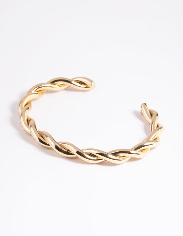 Gold Plated Twisted Cuff Bangle Bracelet
