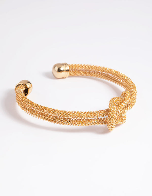 Gold Plated Knotted Cuff Bangle Bracelet