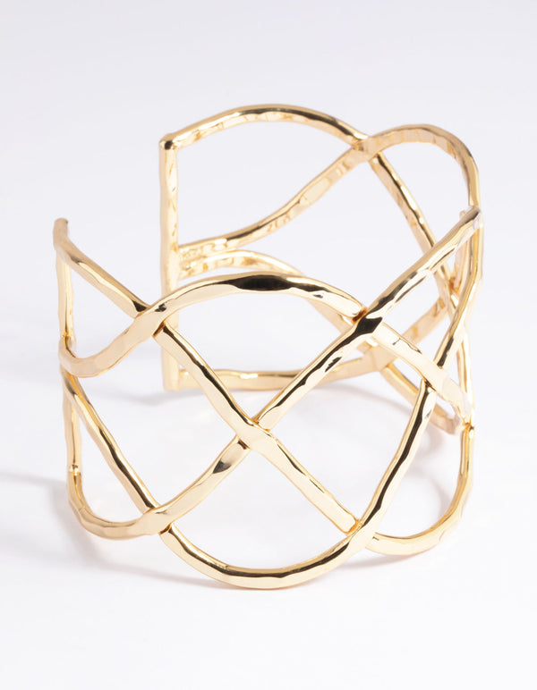 Gold Plated Geometric Cuff Bangle Bracelet
