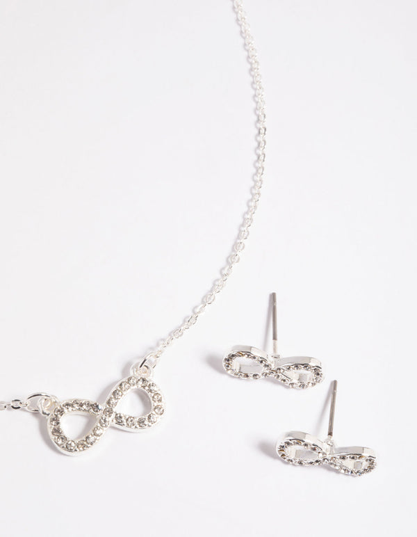 Silver Diamante Infinity Necklace & Earrings Set