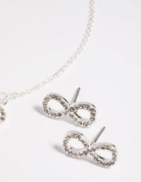 Silver Diamante Infinity Necklace & Earrings Set - link has visual effect only