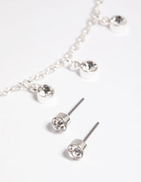 Silver Diamante Droplets Necklace & Earrings Set - link has visual effect only
