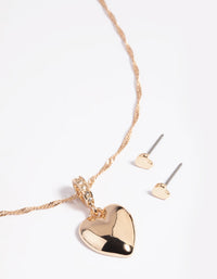 Gold Diamante Heart Necklace & Earrings Set - link has visual effect only