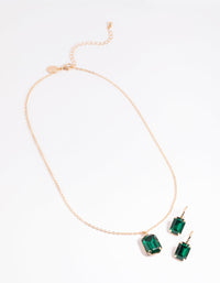 Emerald Green Necklace & Huggie Earrings Set - link has visual effect only