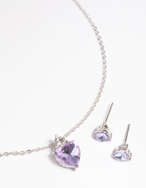 Lilac Heart Necklace & Earrings Set