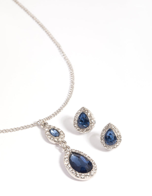 Navy Pear Statement Necklace & Earrings Set
